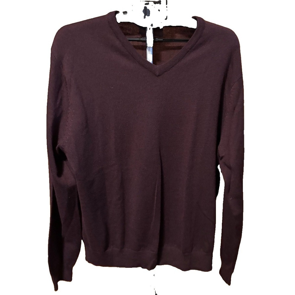 Toscano Mens L 100% Merino Wool Patrick Assaraf Sweater Italy V Neck Maroon